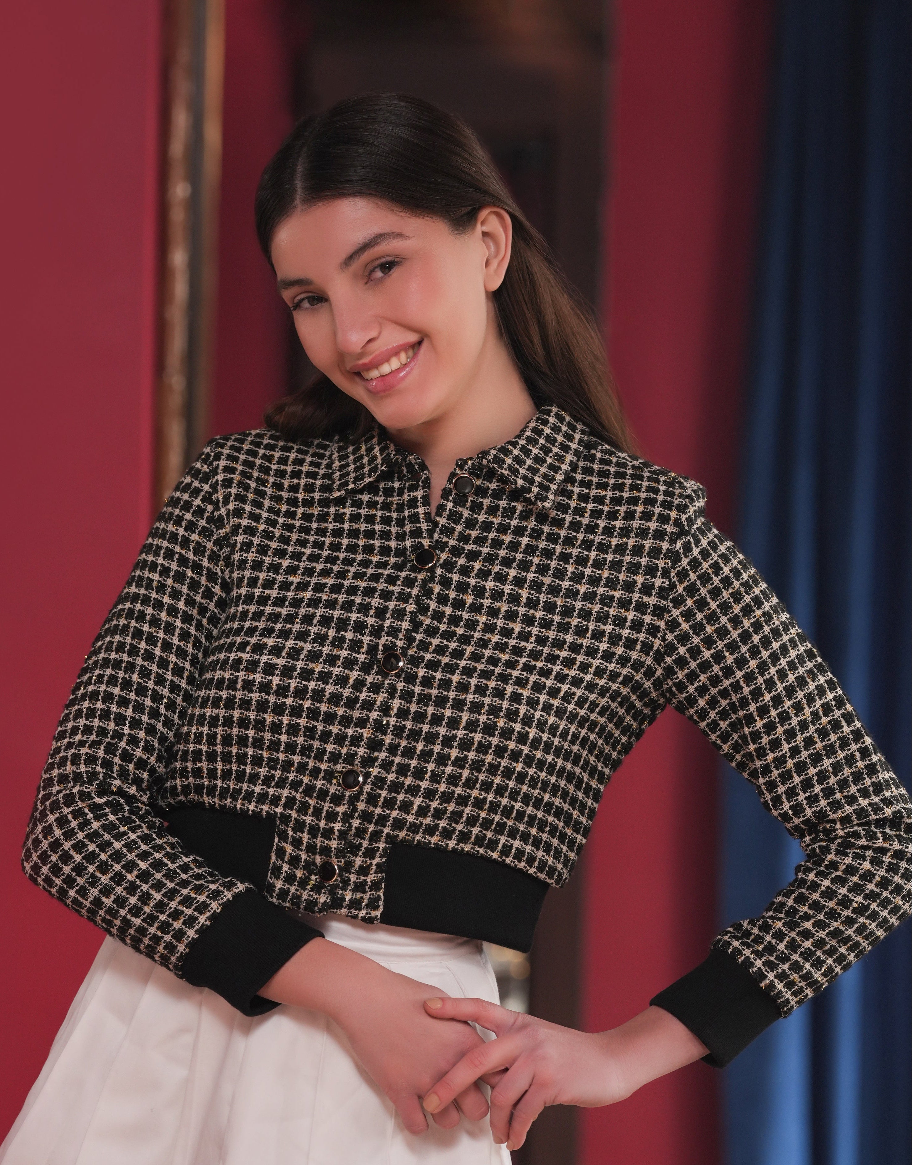 Charm Tweed Bomber Jacket (AE-1002-NB)