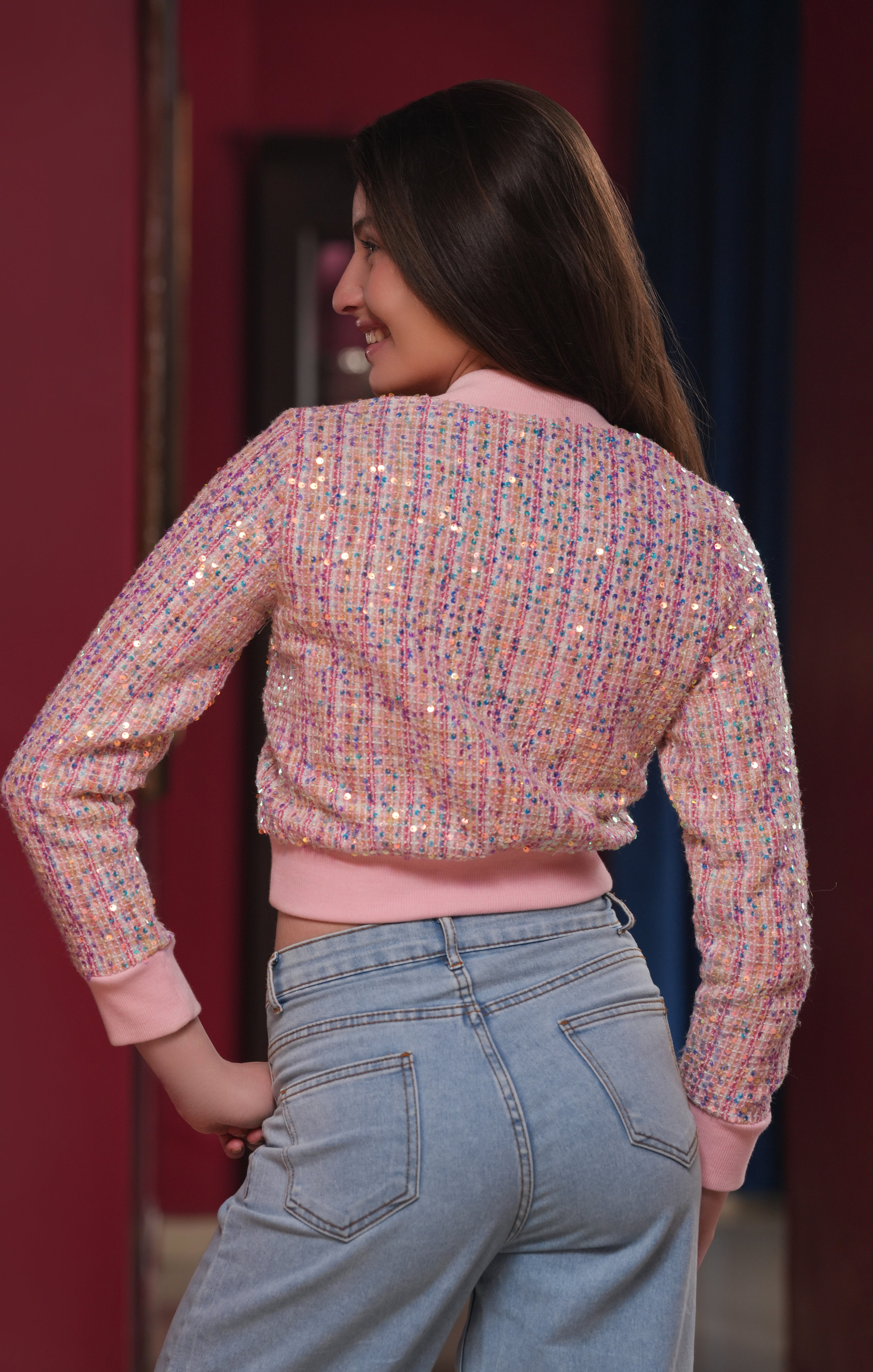Pop Sequin Tweed Bomber Jacket- (AE-1003-NB)