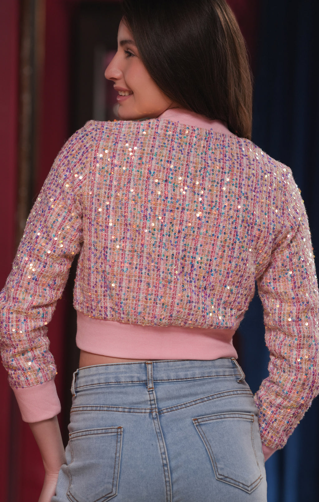 CONFETTI SEQUIN TWEED BOMBER JACKET  (AE-1005)