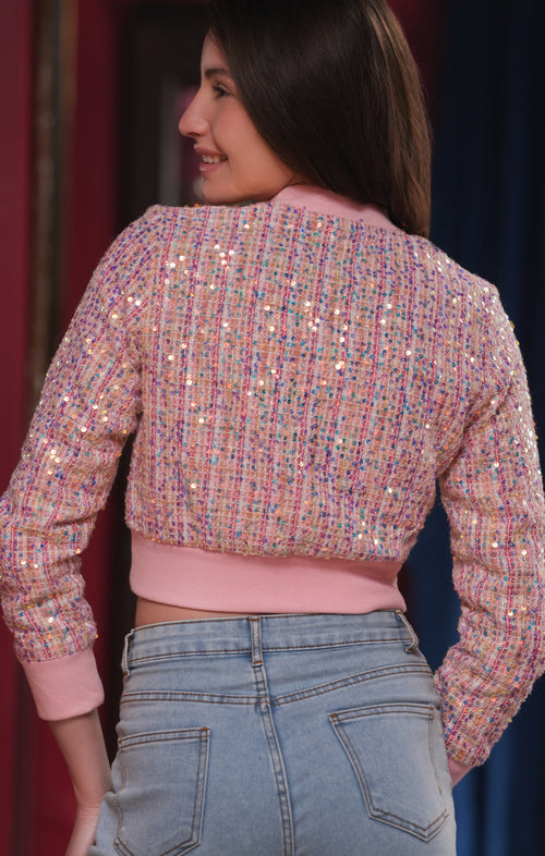CONFETTI SEQUIN TWEED BOMBER JACKET  (AE-1005)