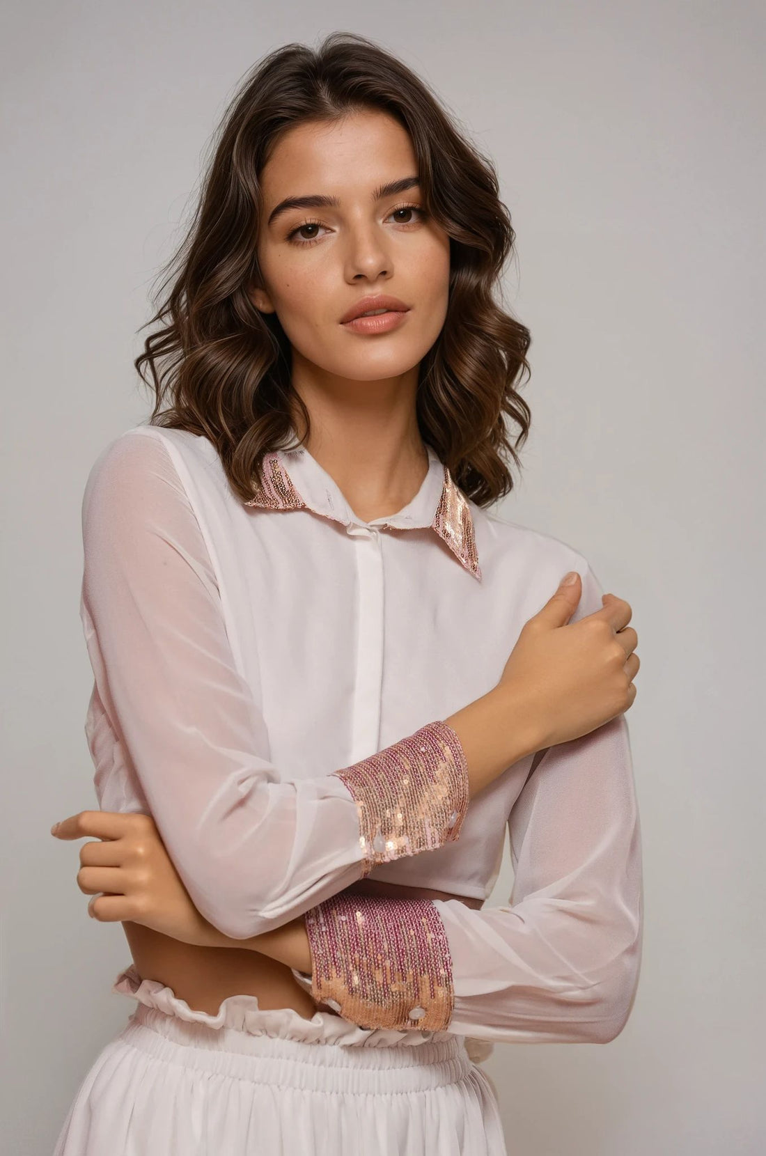 Ombre Sequin Trim Georgette Top